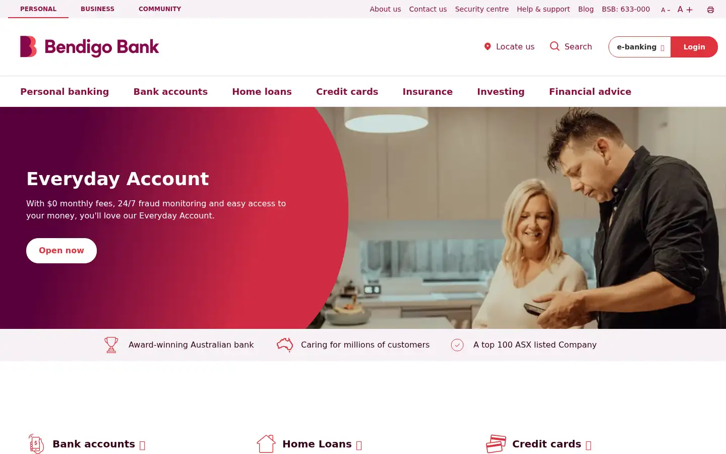 Screenshot of bendigobank.com.au