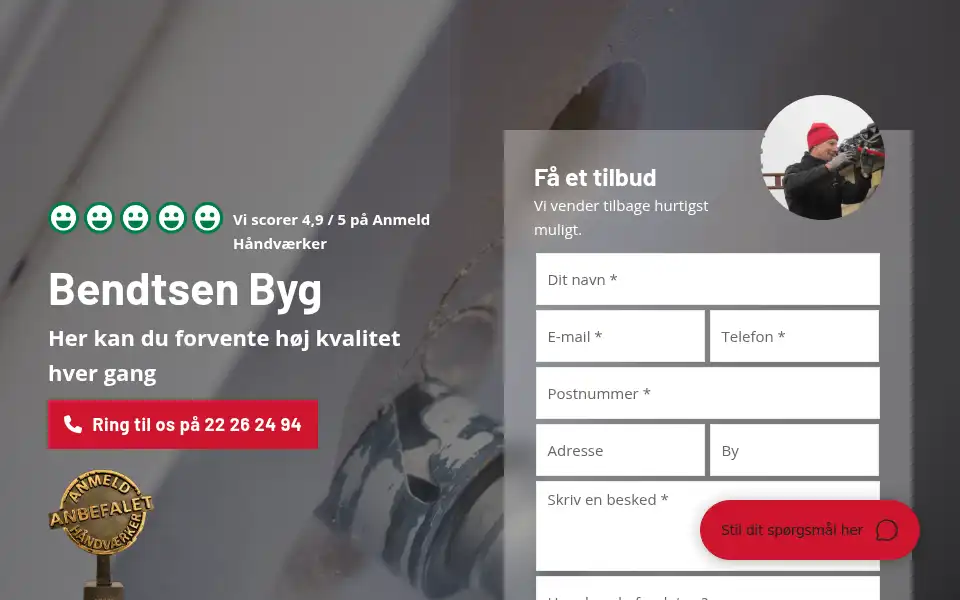 Screenshot of bendtsenbyg.dk