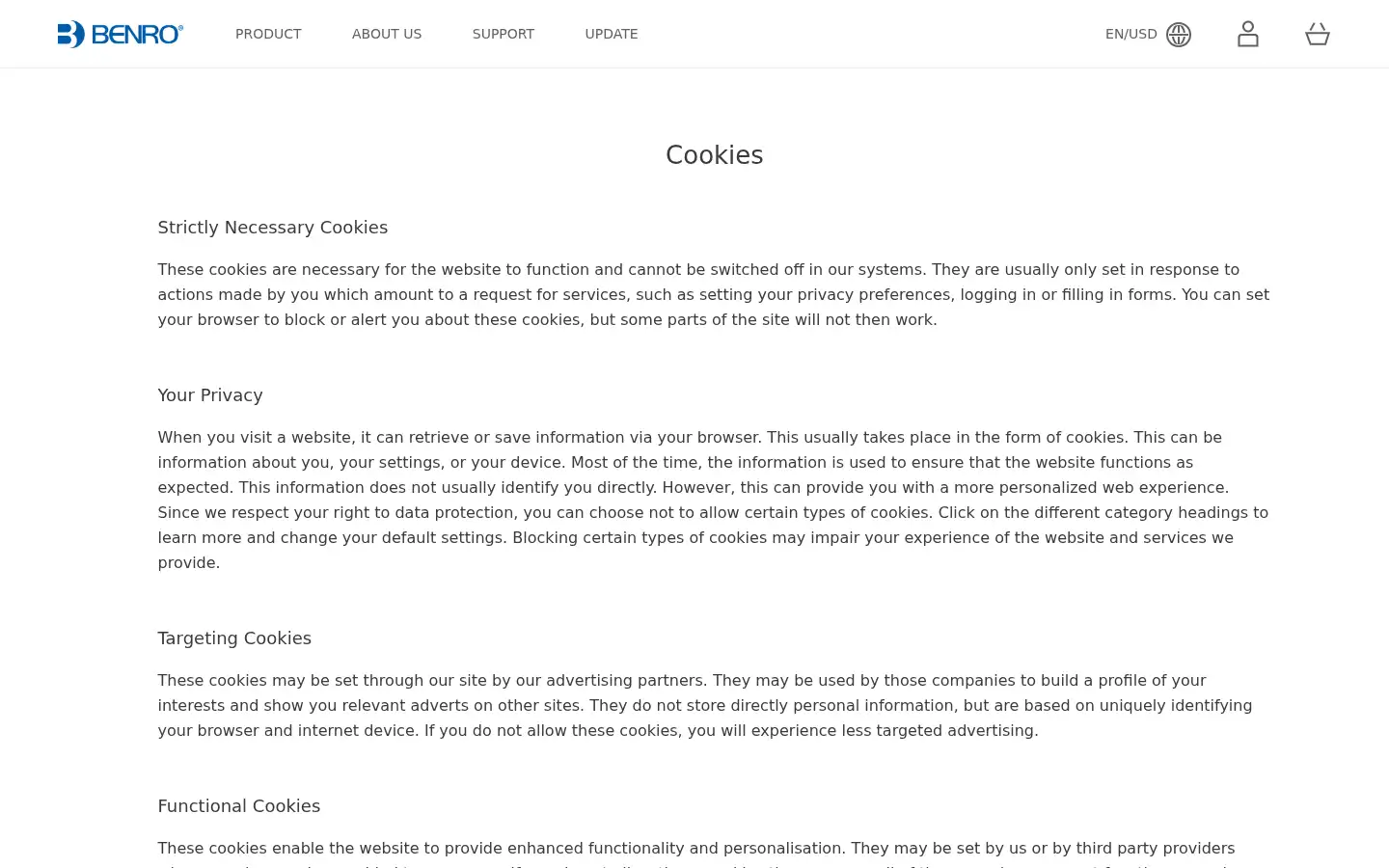 Screenshot of benro.com