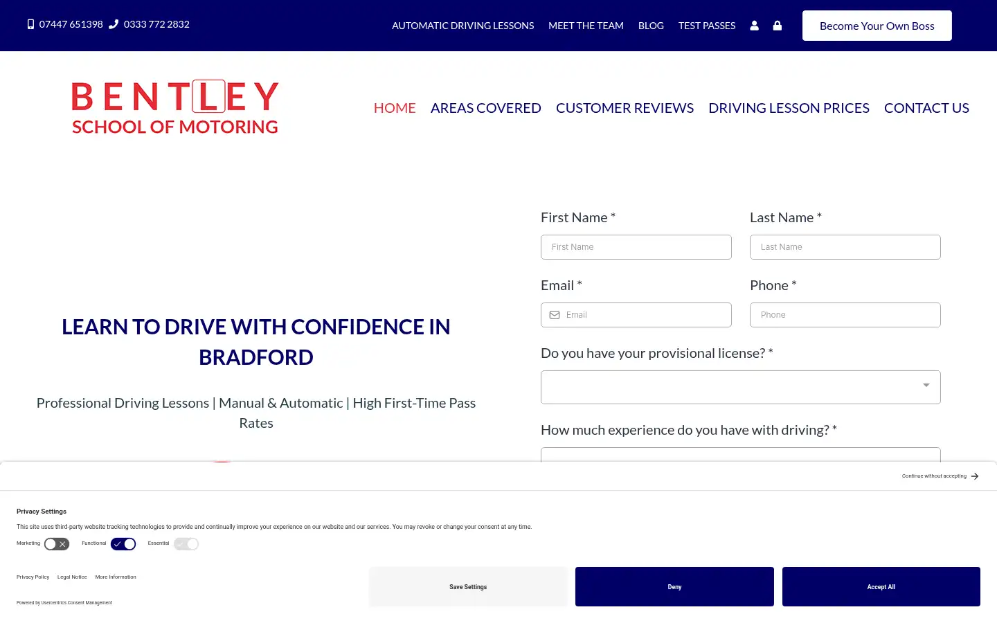 Screenshot of bentleyschoolofmotoring.co.uk