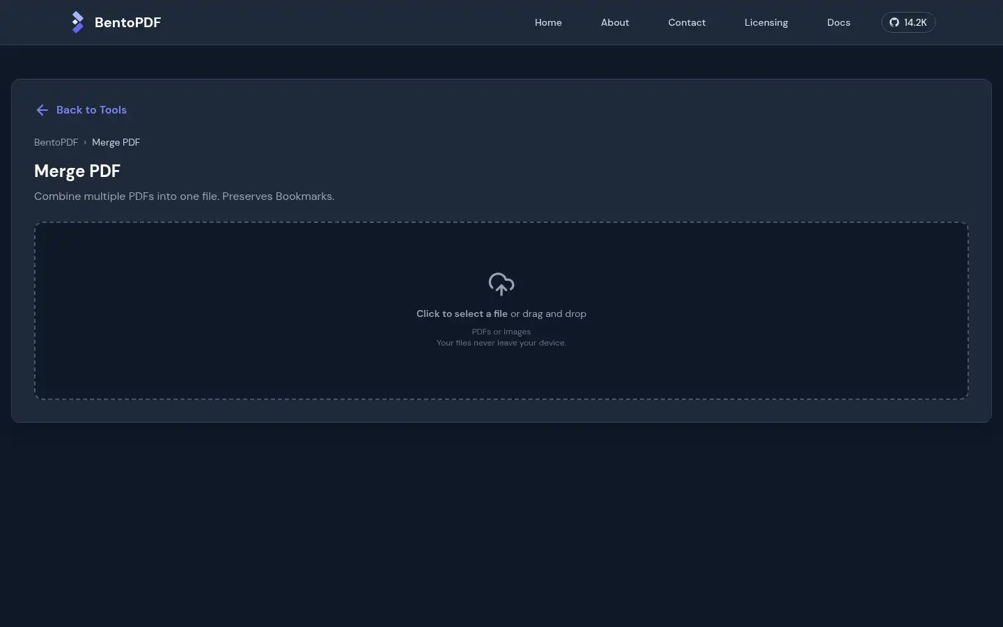 Screenshot of bentopdf.com