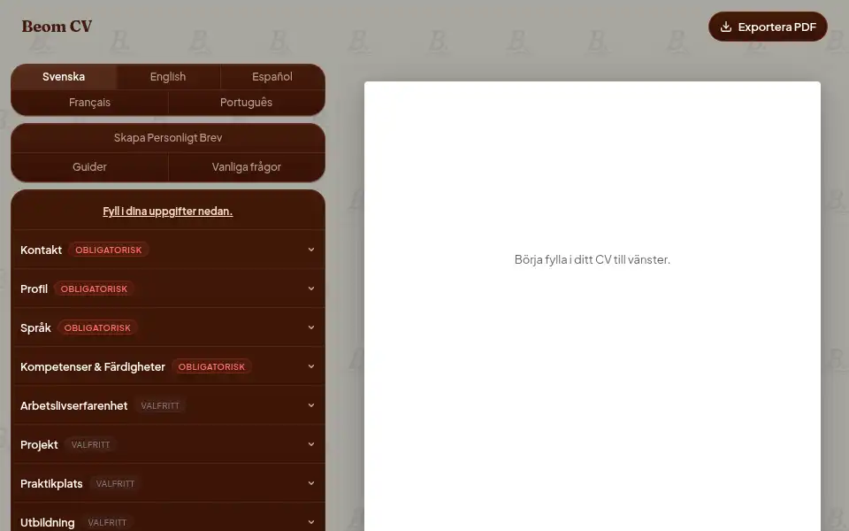 Screenshot of beomcv.com