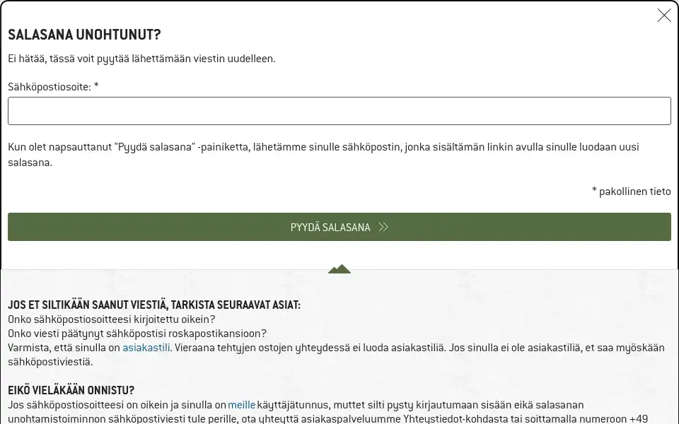 Screenshot of bergfreunde.fi
