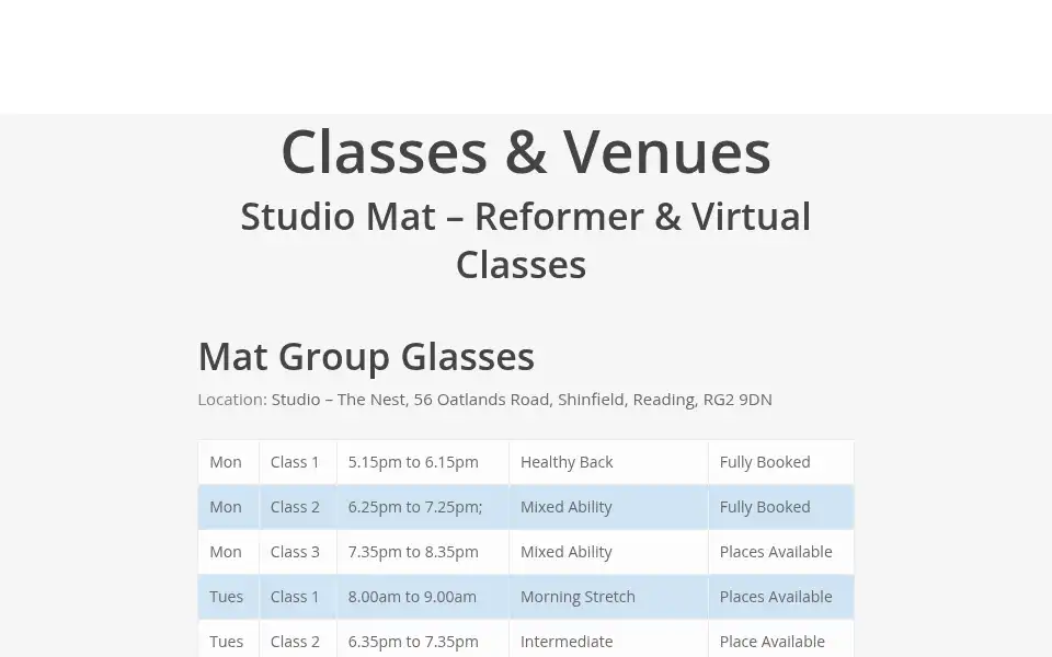 Screenshot of berkshirepilates.co.uk