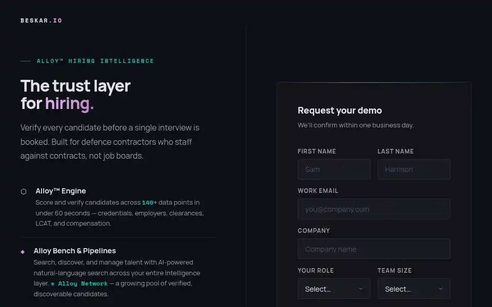 Screenshot of beskar.io