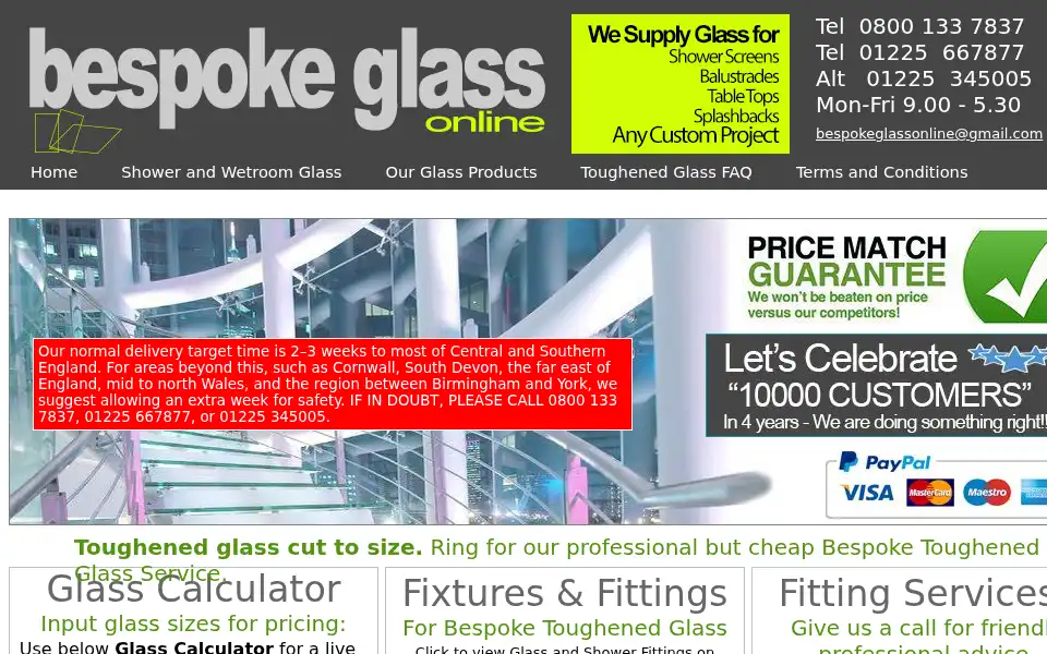 Screenshot of bespokeglassonline.co.uk