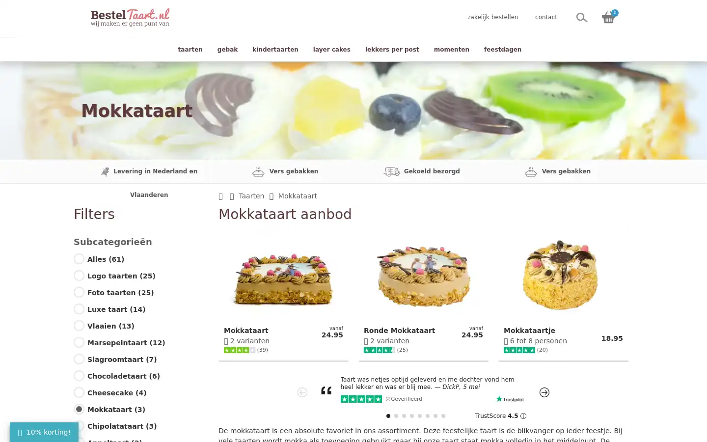 Screenshot of besteltaart.nl