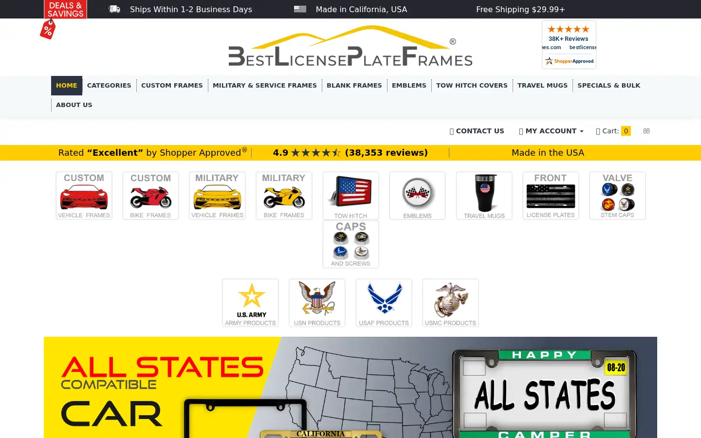 Screenshot of bestlicenseplateframes.com