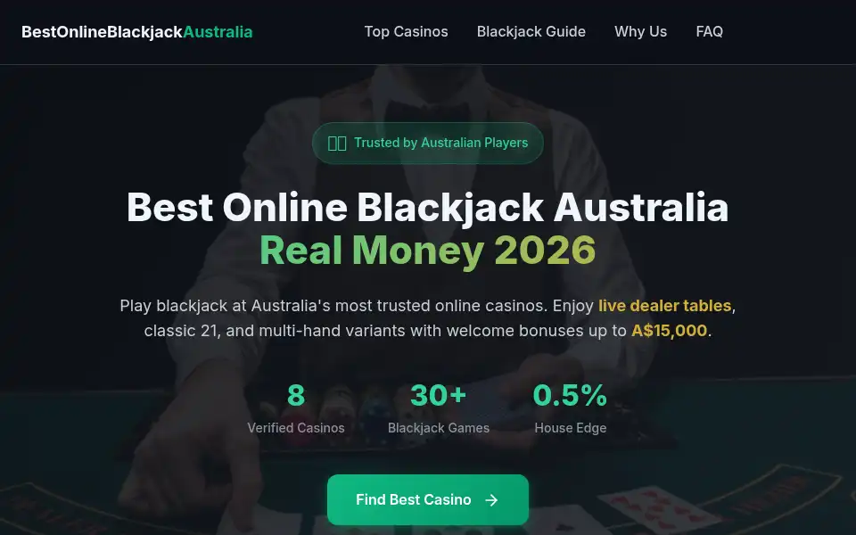 Screenshot of bestonlineblackjackaustralia.com