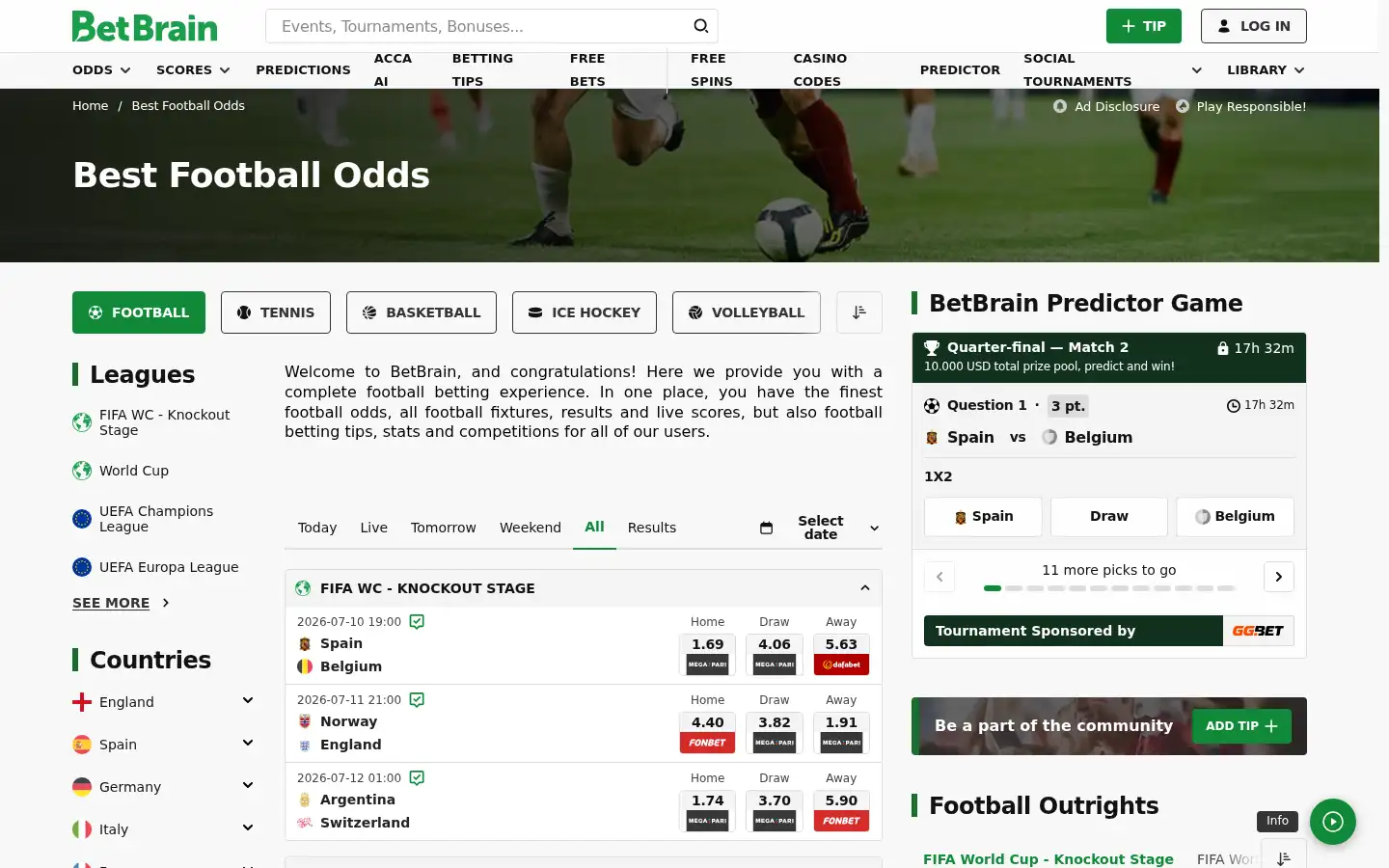 Screenshot of betbrain.com