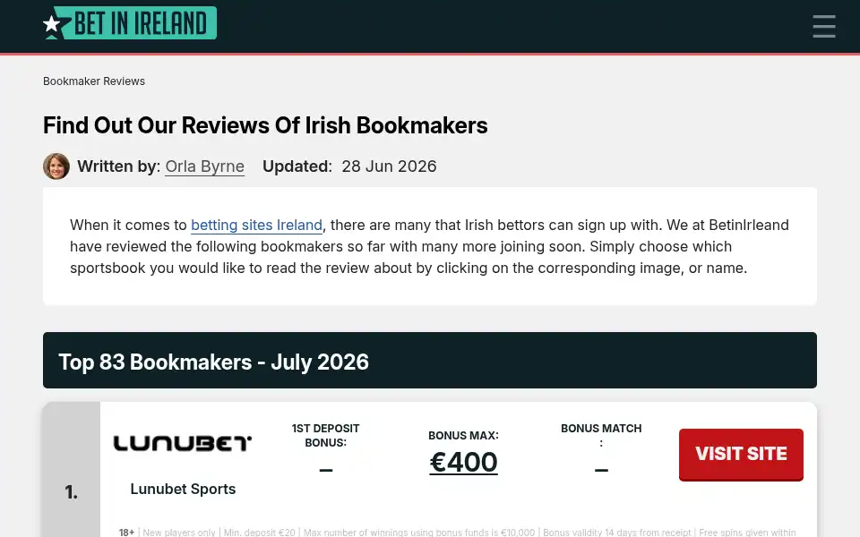 Screenshot of betinireland.ie