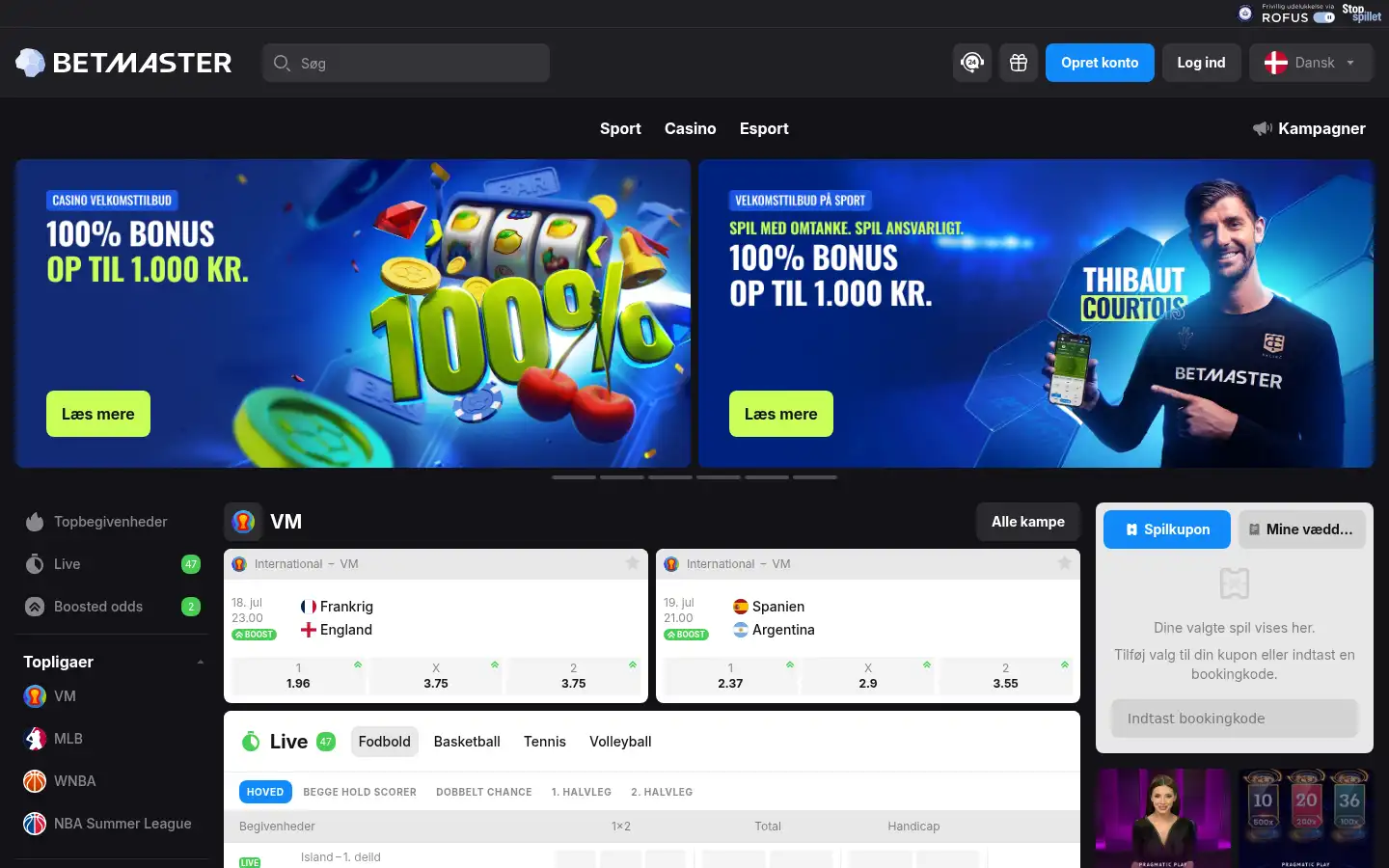 Screenshot of betmaster.dk