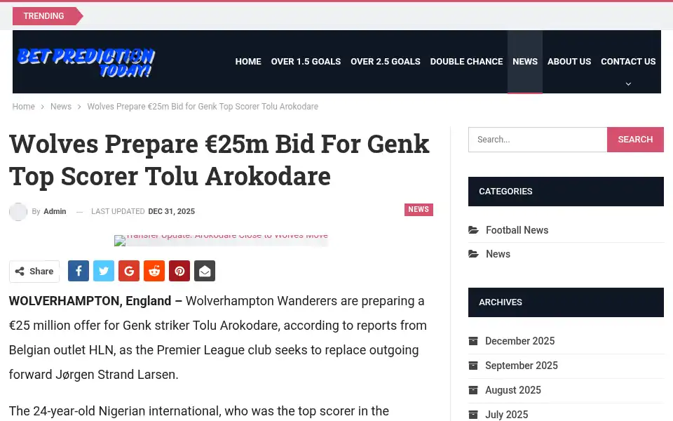 Screenshot of betpredictiontoday.com