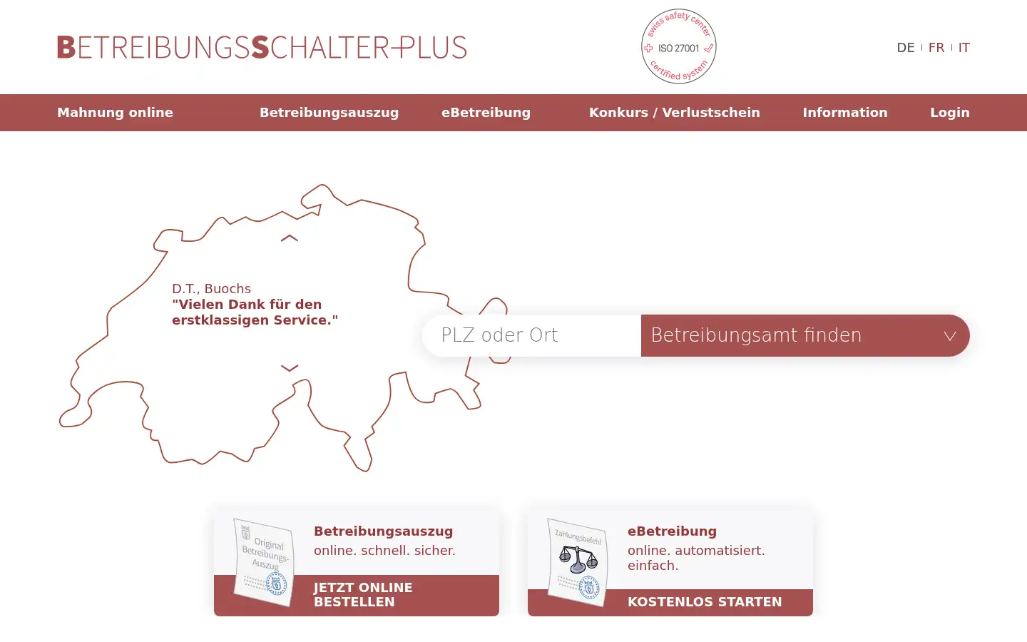 Screenshot of betreibungsschalter-plus.ch