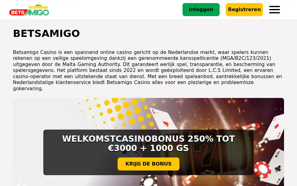 Screenshot of betsamigo-casino.nl
