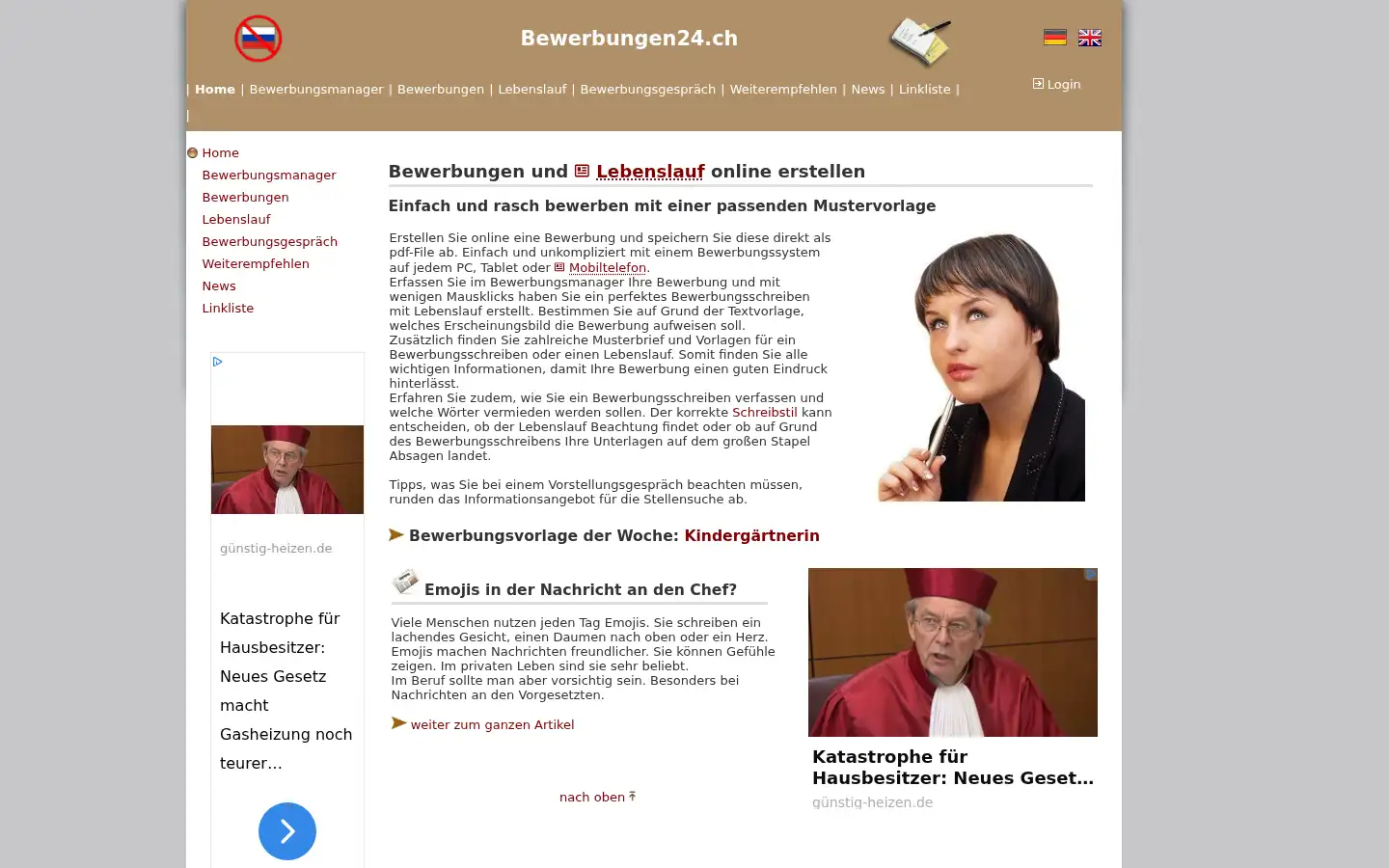 Screenshot of bewerbungen24.ch