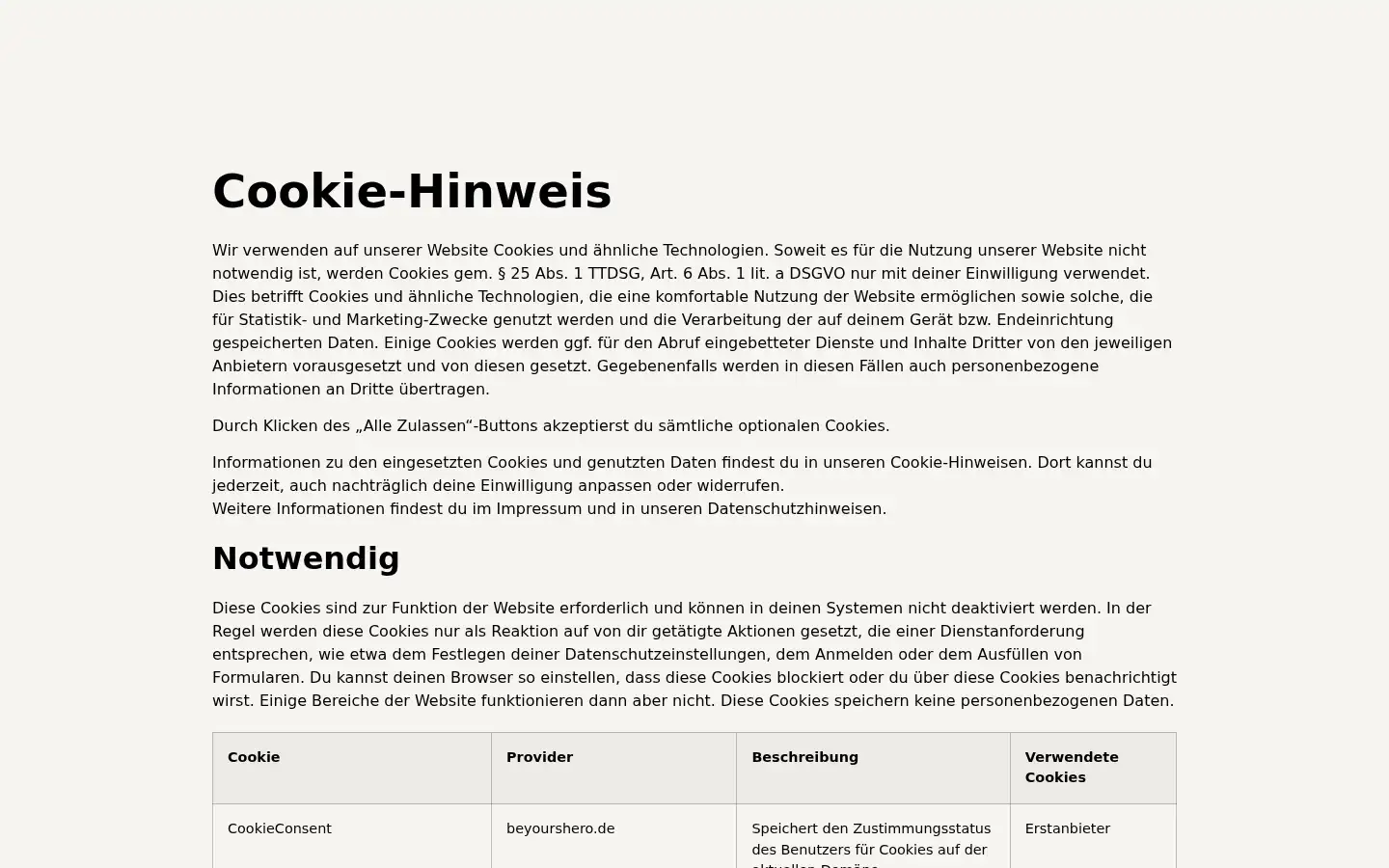 Screenshot of beyourshero.de