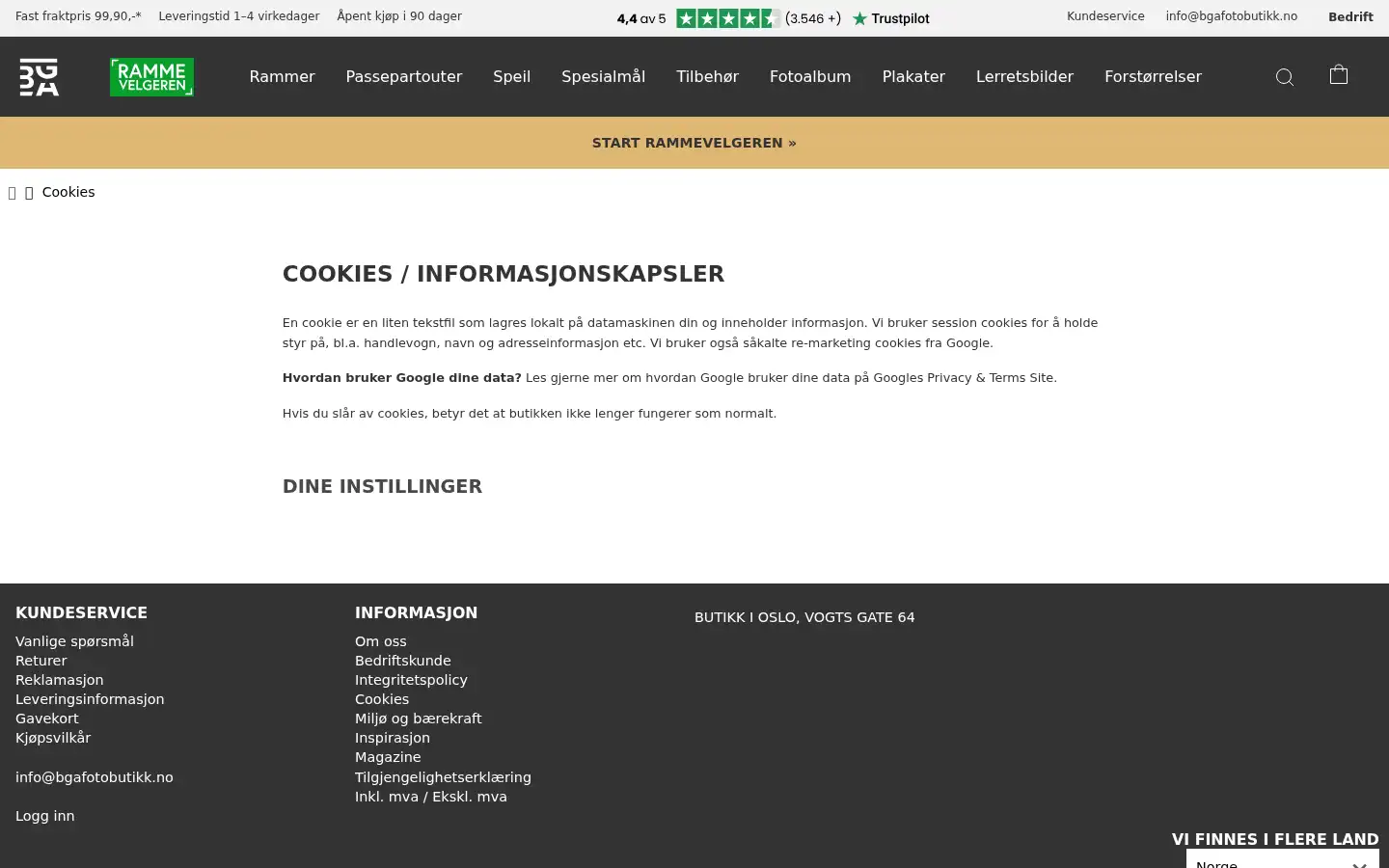 Screenshot of bgafotobutikk.no