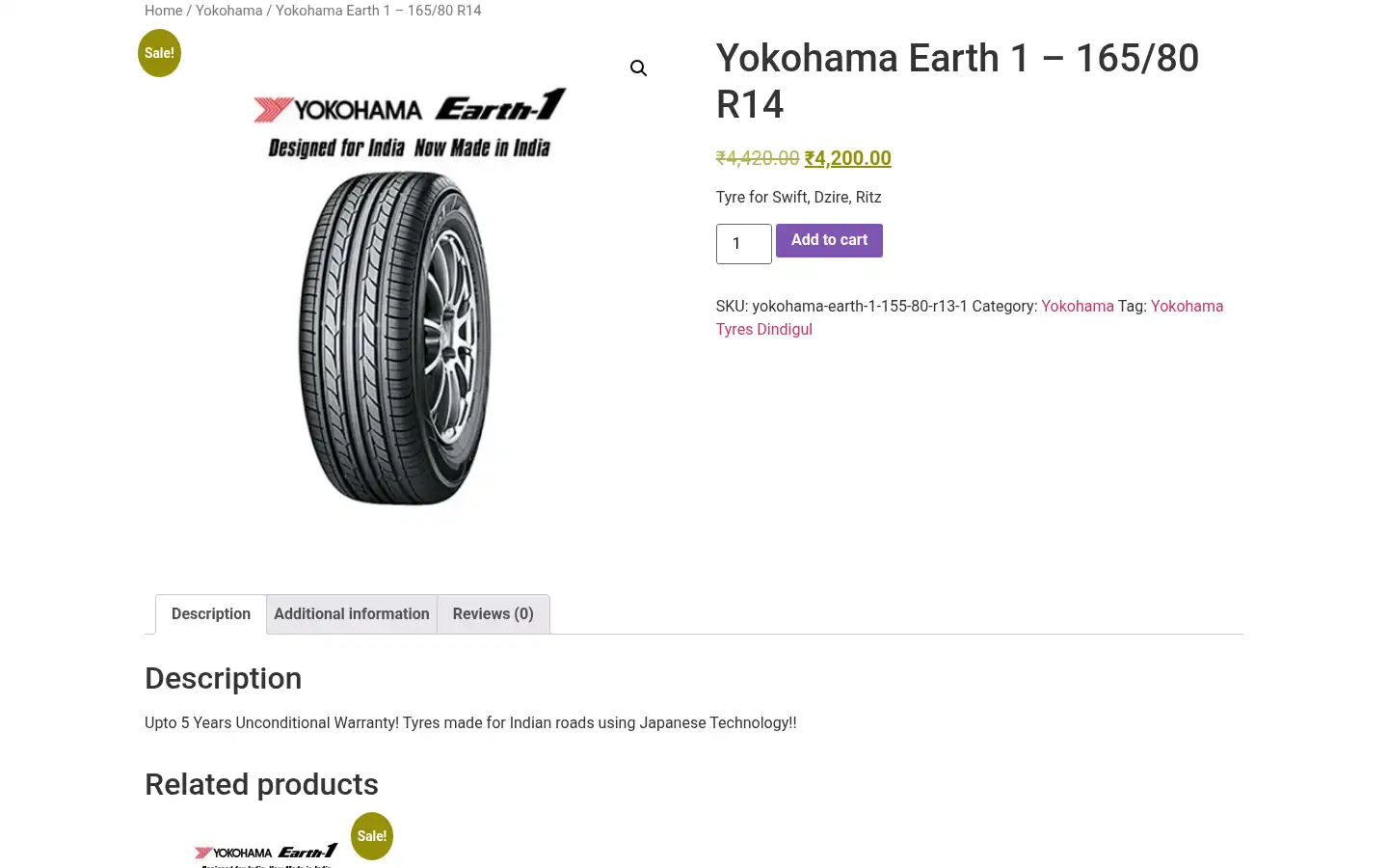 Screenshot of bharathtyres.com