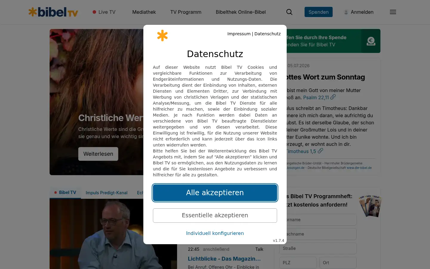 Screenshot of bibeltv.de