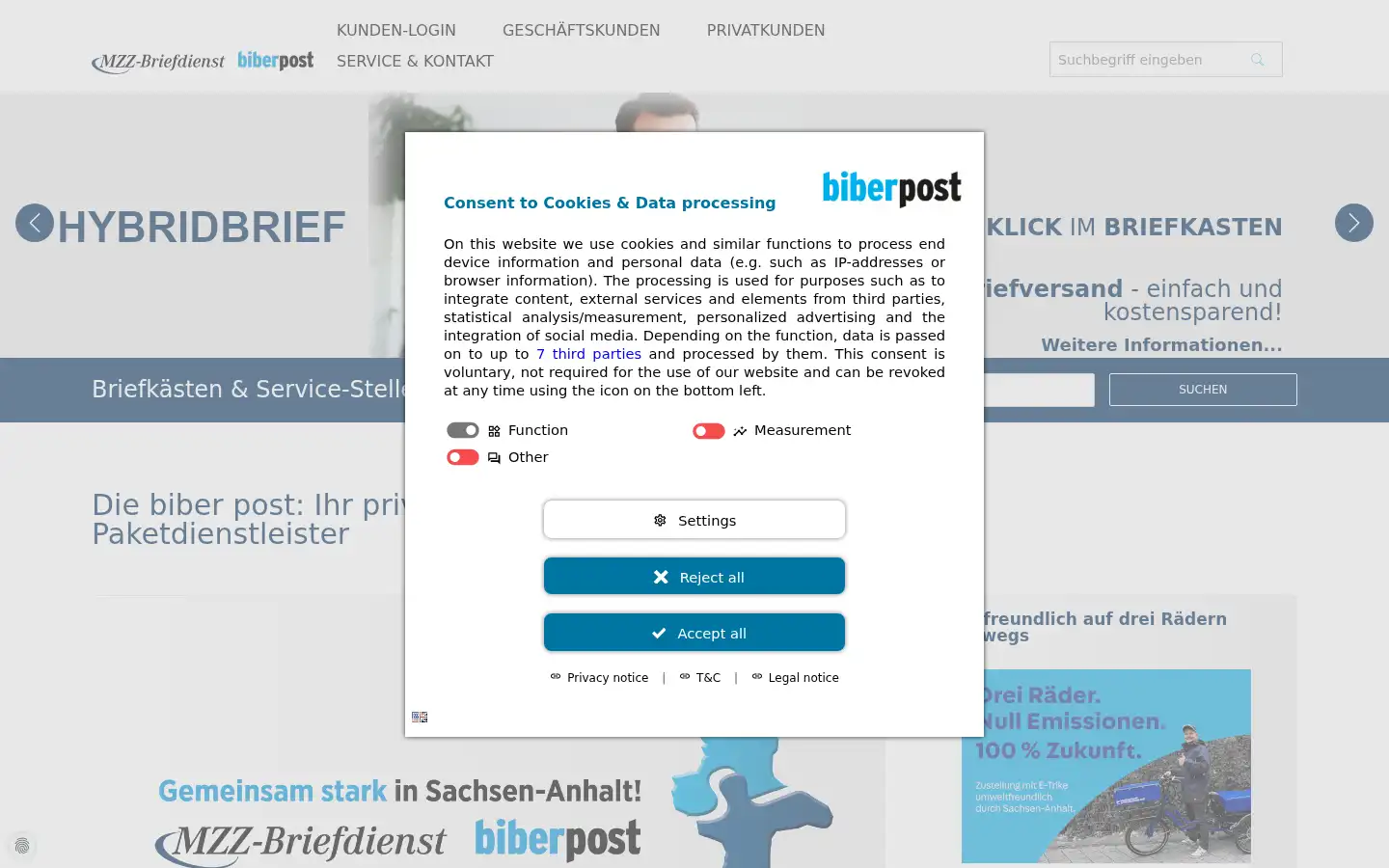 Screenshot of biberpost.de