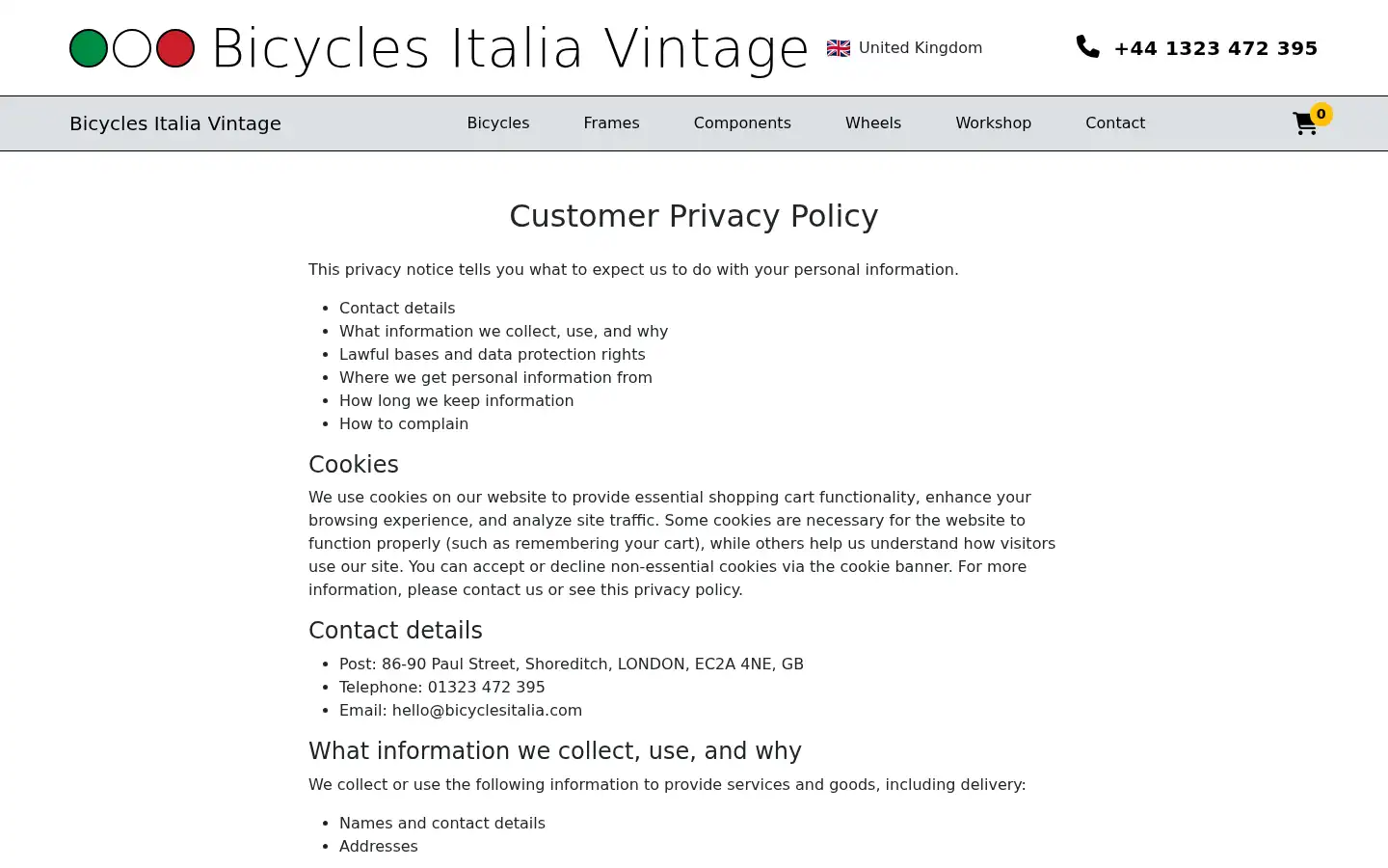 Screenshot of bicyclesitaliavintage.com