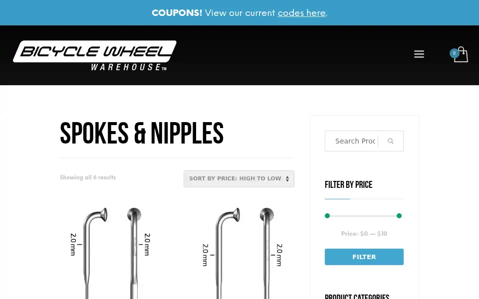 Screenshot of bicyclewheelwarehouse.com
