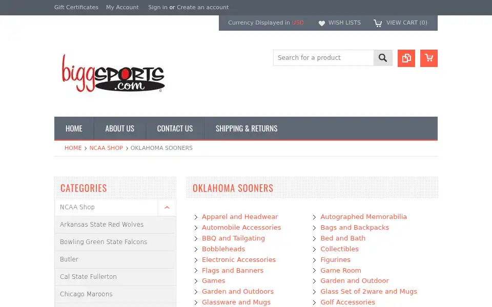 Screenshot of biggsports.com