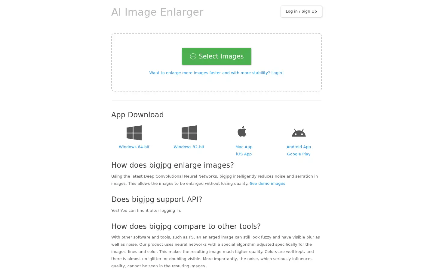 Screenshot of bigjpg.com