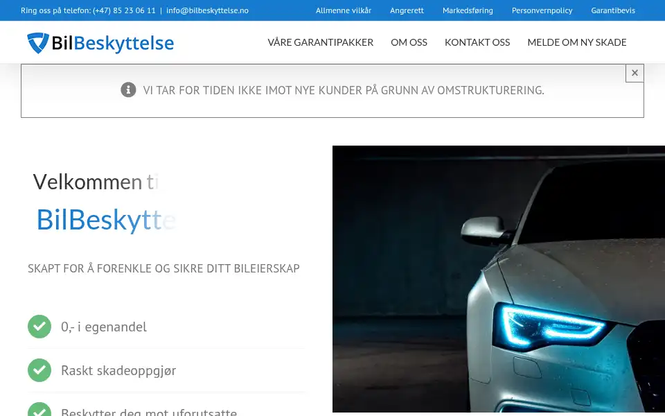 Screenshot of bilbeskyttelse.no