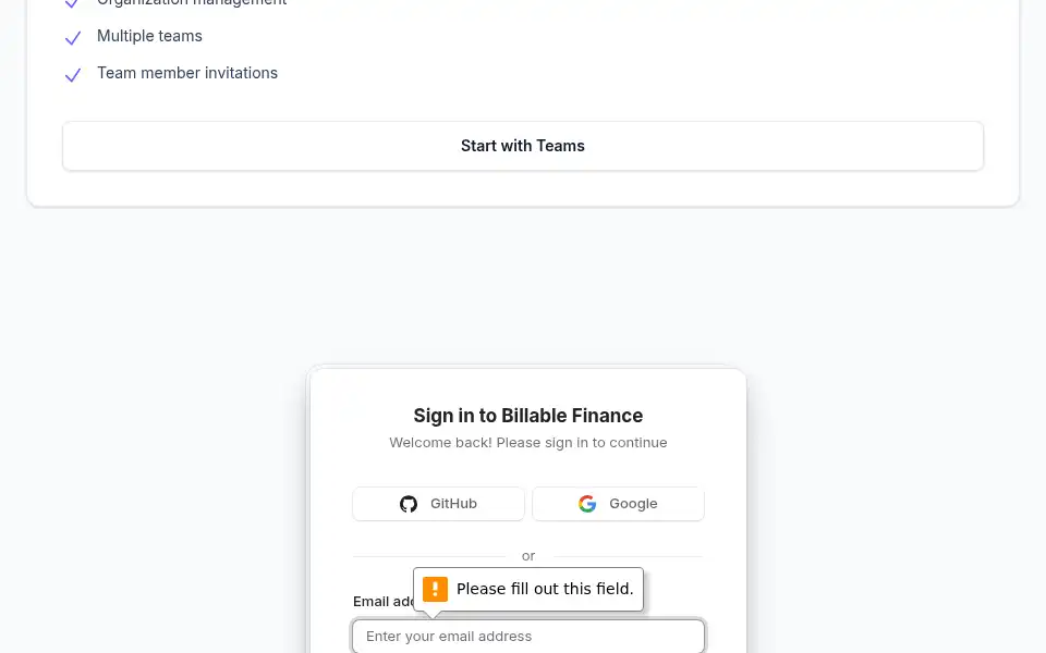 Screenshot of billable.finance
