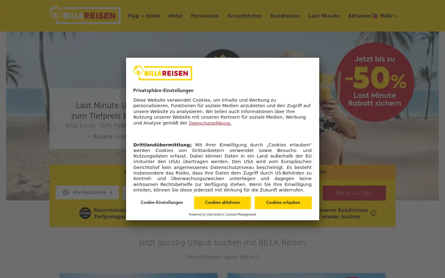 Screenshot of billareisen.at