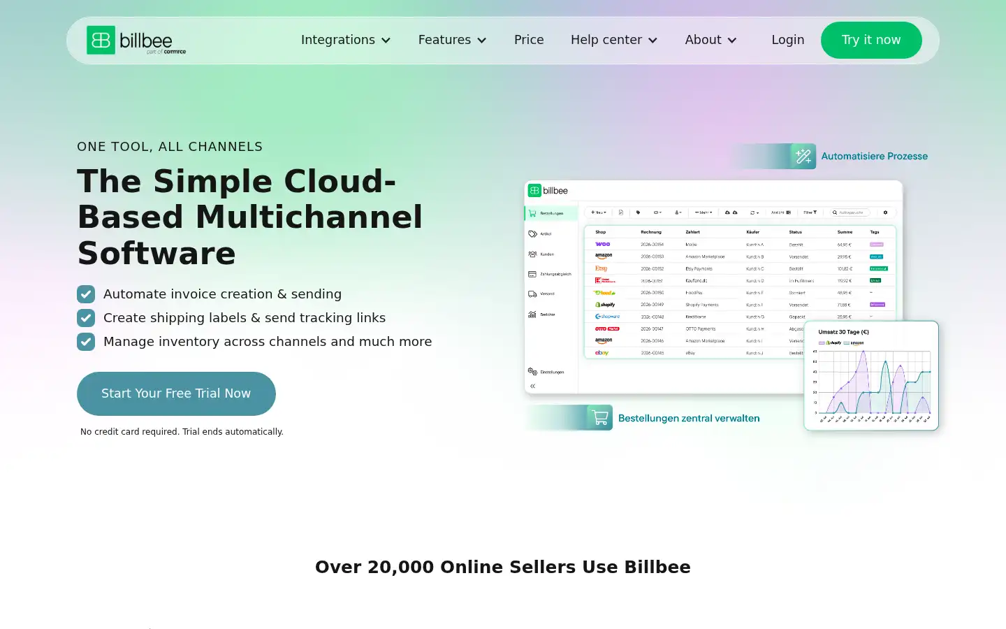 Screenshot of billbee.io