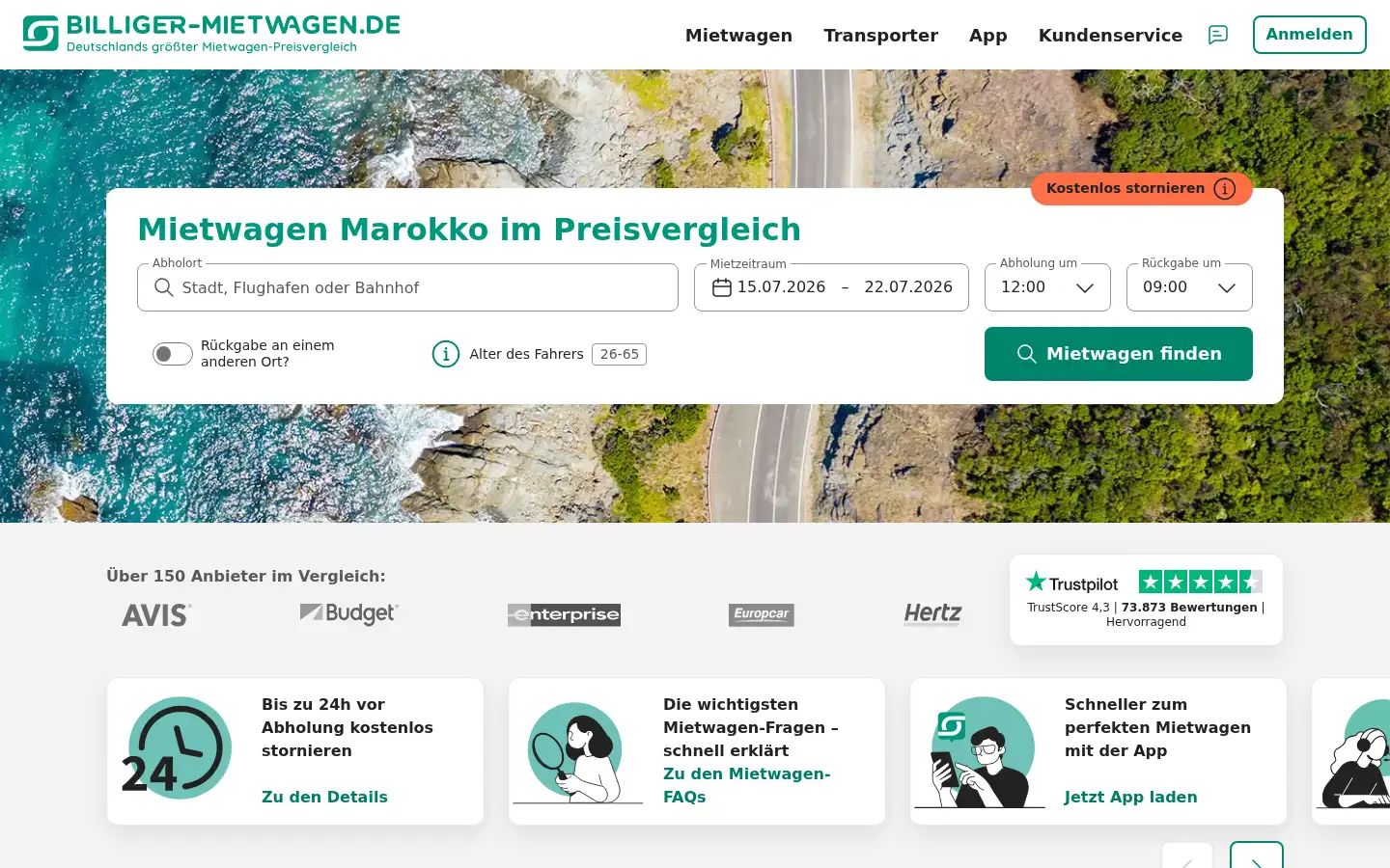 Screenshot of billiger-mietwagen.de