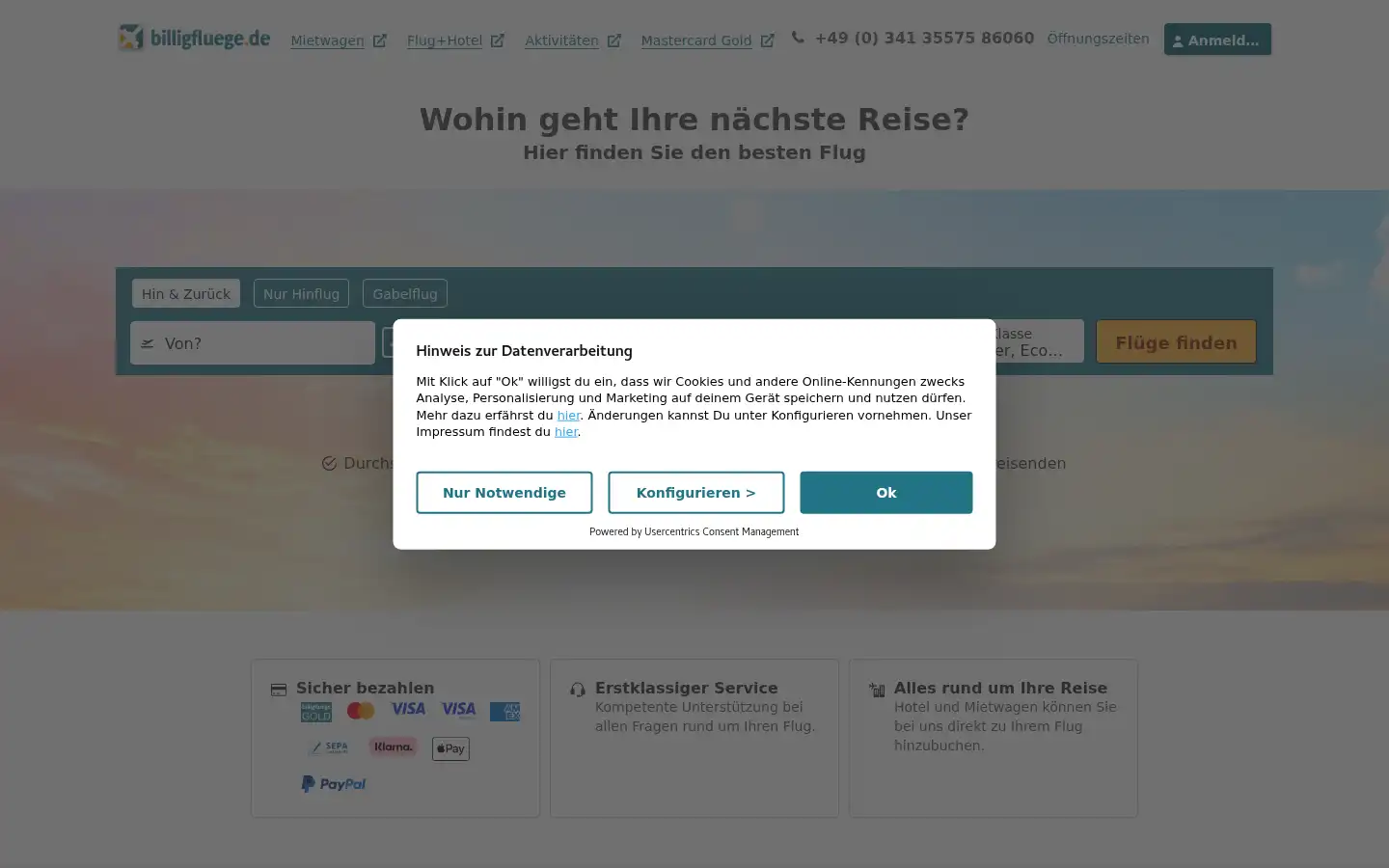 Screenshot of billigfluege.de