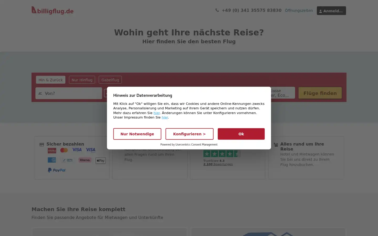 Screenshot of billigflug.de