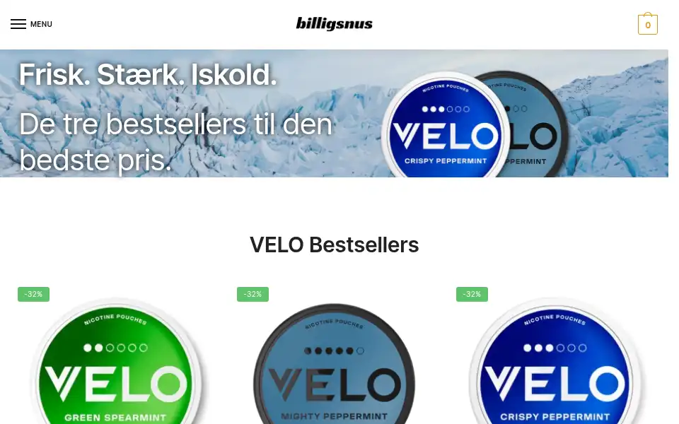 Screenshot of billigsnus.dk