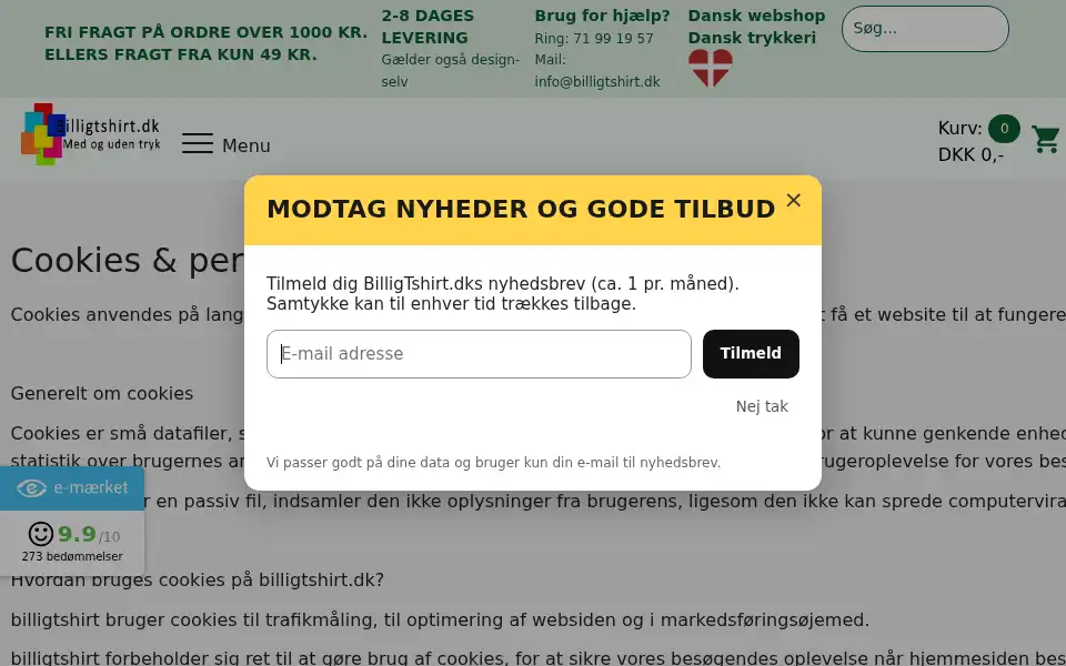 Screenshot of billigtshirt.dk
