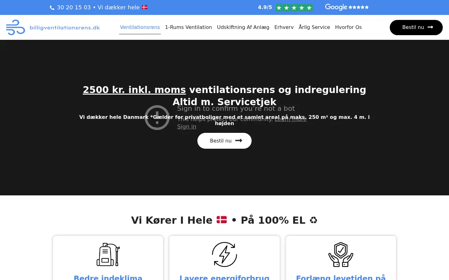 Screenshot of billigventilationsrens.dk