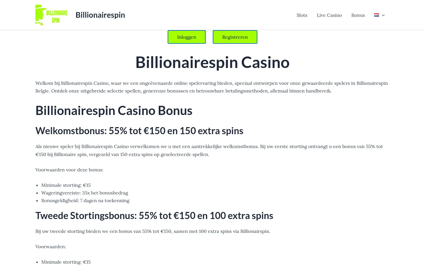 Screenshot of billionairespin-be.org