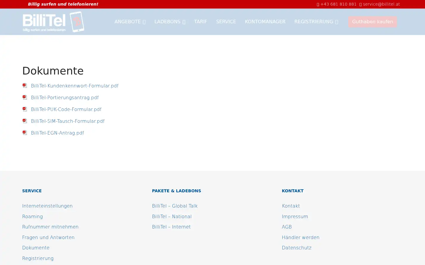 Screenshot of billitel.at