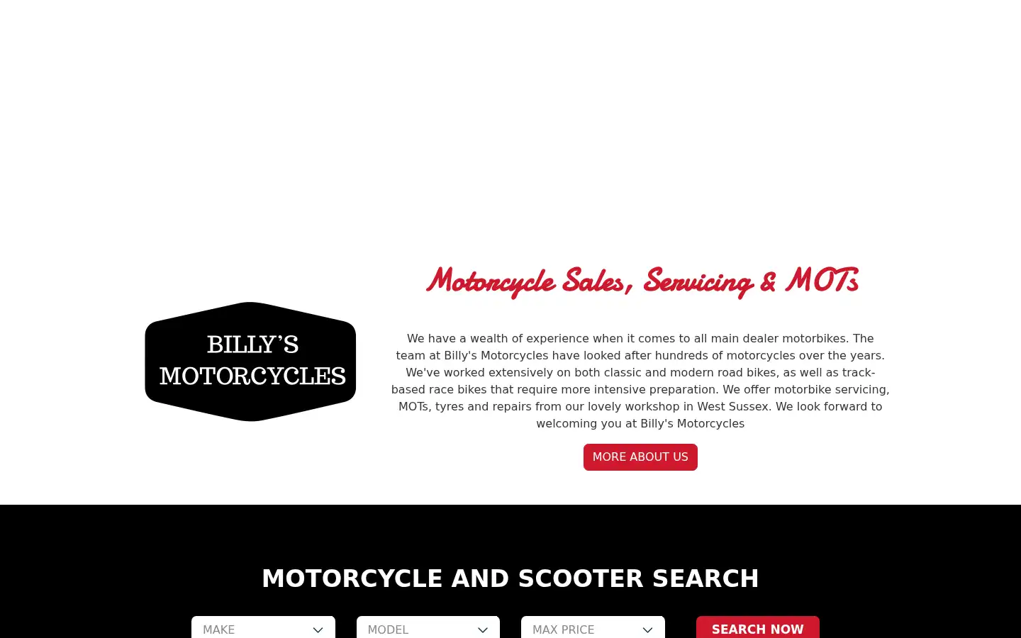 Screenshot of billysmotorcycles.co.uk