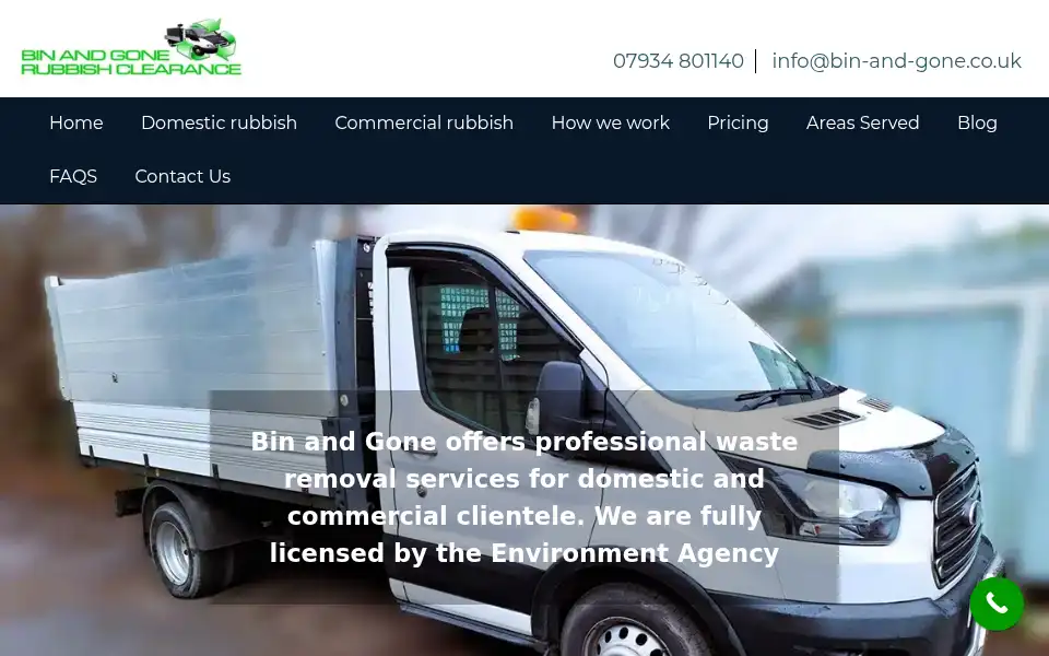Screenshot of bin-and-gone.co.uk