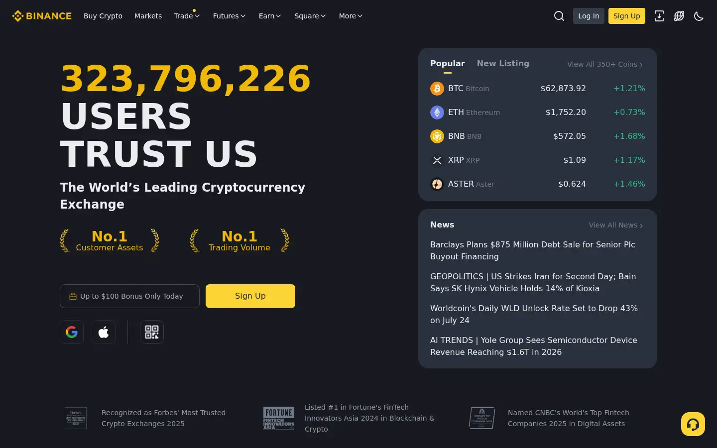 Screenshot of binance.com