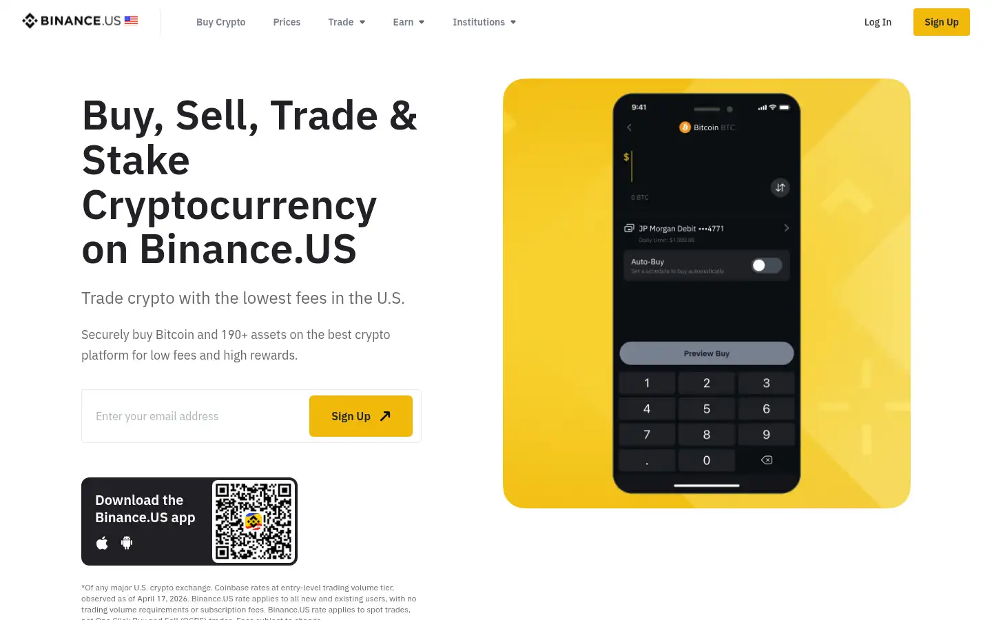 Screenshot of binance.us