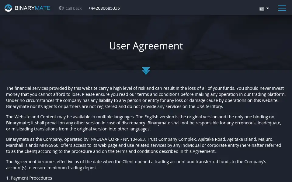 Screenshot of binarymate.com
