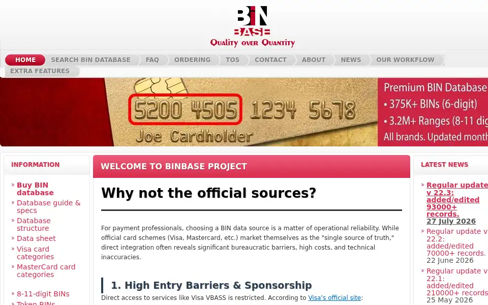 Screenshot of binbase.com