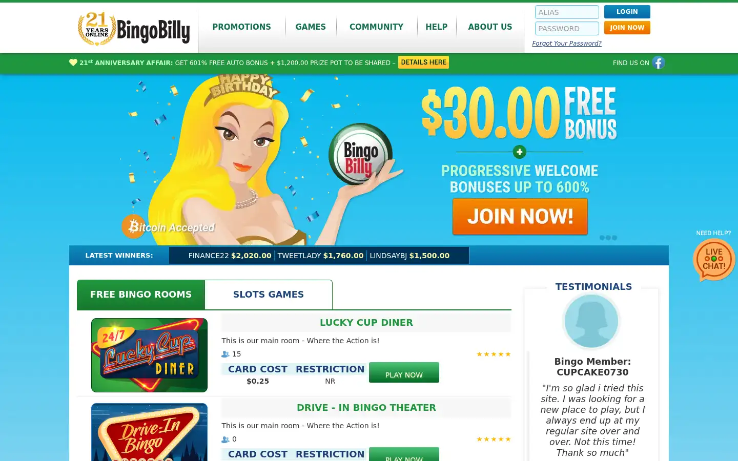 Screenshot of bingobilly.com