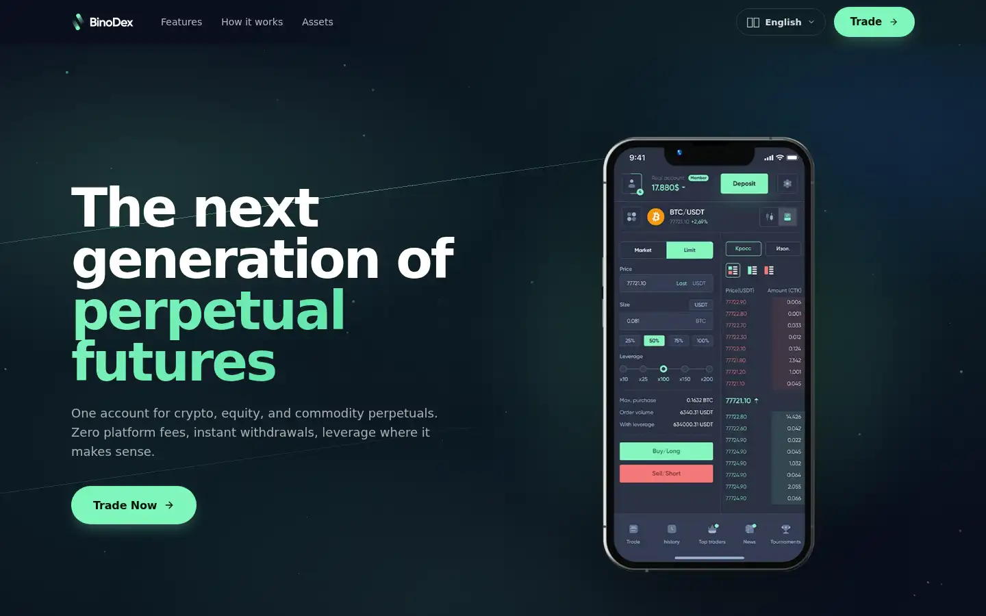 Screenshot of binodex.io