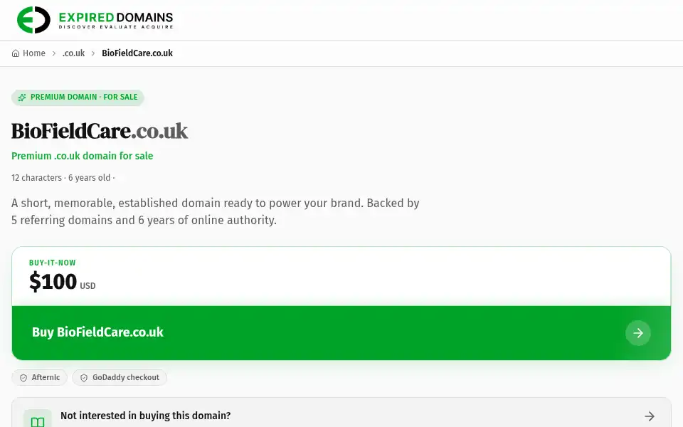 Screenshot of biofieldcare.co.uk